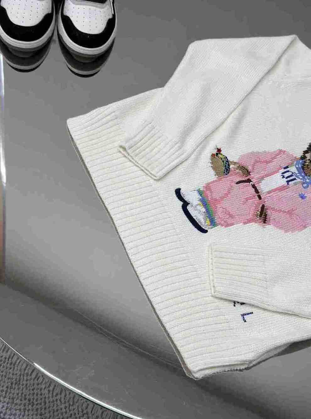 Polo Ralph Lauren Picnic Bear Knit Sweater Off White Casual Ladies Pullover - Picture 4 of 7